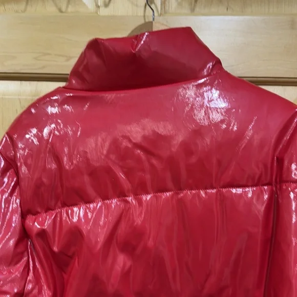 Love tree red pleather puffer jacket coat size M - Picture 8 of 13